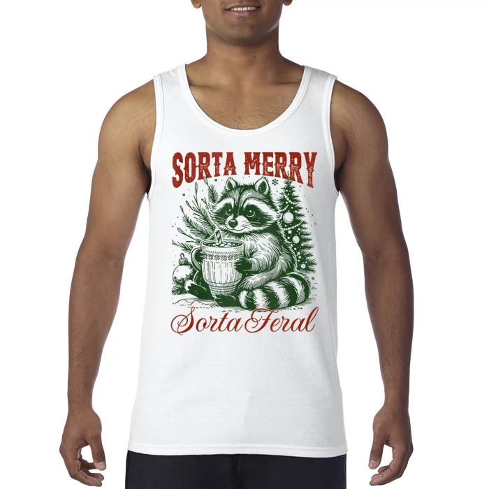 Sorta Merry Sorta Feral Funny Raccoon Lovers Christmas Tank Top