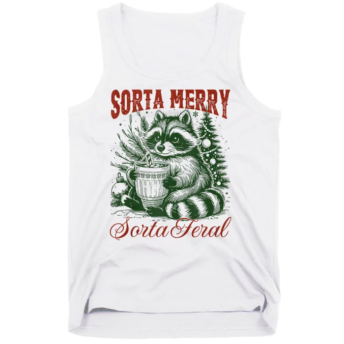 Sorta Merry Sorta Feral Funny Raccoon Lovers Christmas Tank Top