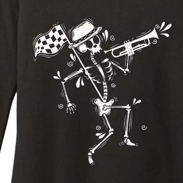 Ska Music Skeleton With Trumpet Jazz Music Style Womens CVC Long Sleeve Shirt