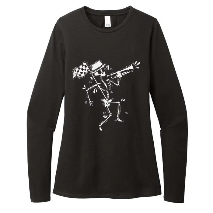 Ska Music Skeleton With Trumpet Jazz Music Style Womens CVC Long Sleeve Shirt