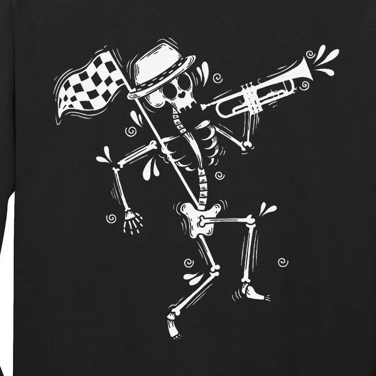 Ska Music Skeleton With Trumpet Jazz Music Style Tall Long Sleeve T-Shirt