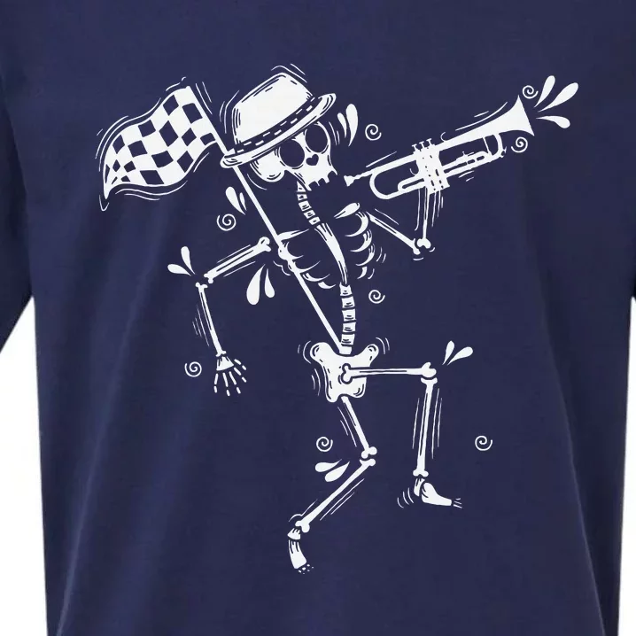 Ska Music Skeleton With Trumpet Jazz Music Style Sueded Cloud Jersey T-Shirt