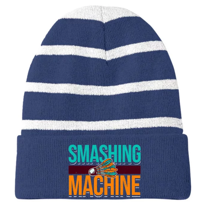 Smashing Machine Shuttlecock Retro Birdie Badminton Striped Beanie with Solid Band