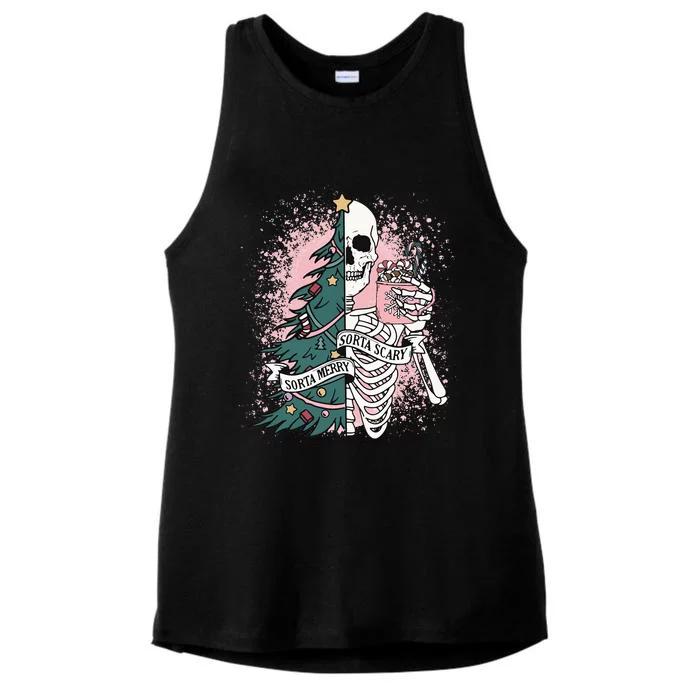 Sorta Merry Sorta Scary Funny Christmas Skeleton Bleached Ladies Tri-Blend Wicking Tank