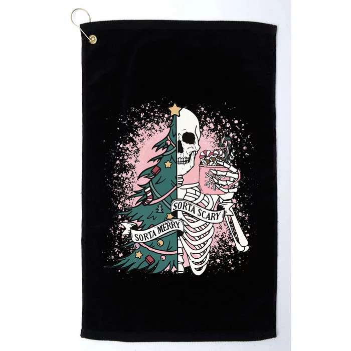 Sorta Merry Sorta Scary Funny Christmas Skeleton Bleached Platinum Collection Golf Towel