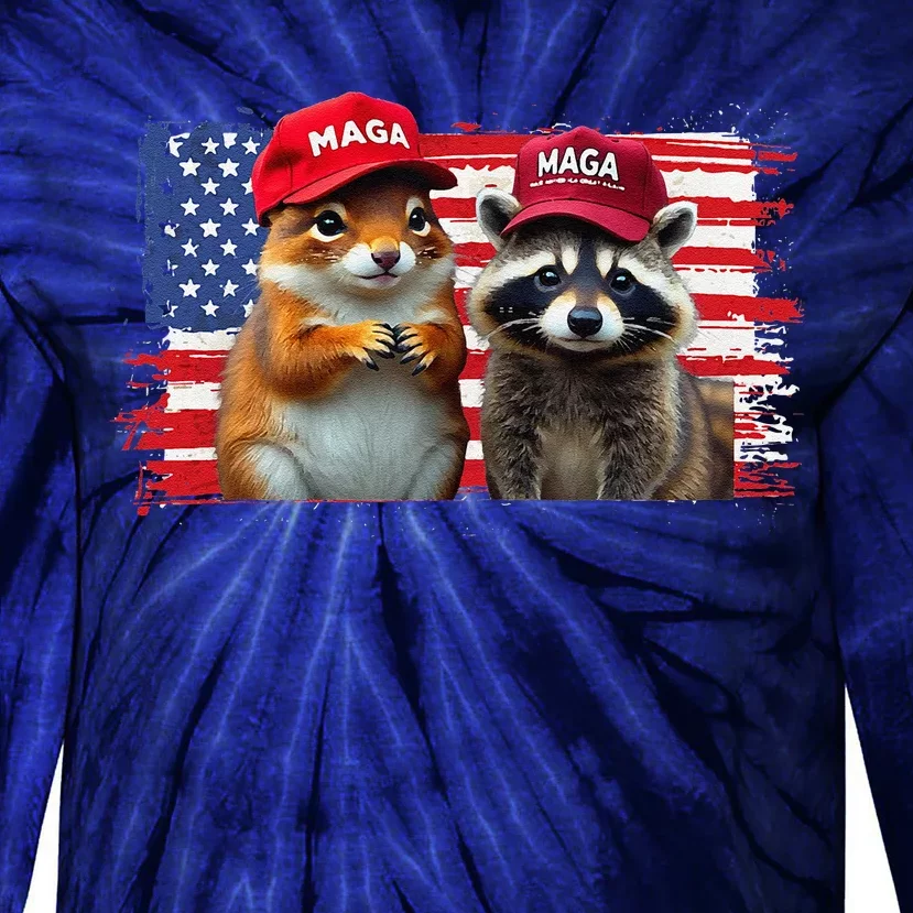 Social Media Star Peanut The Squirrel & Fred The Raccoon Tie-Dye Long Sleeve Shirt