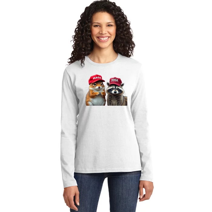 Social Media Star Peanut The Squirrel & Fred The Raccoon Ladies Long Sleeve Shirt