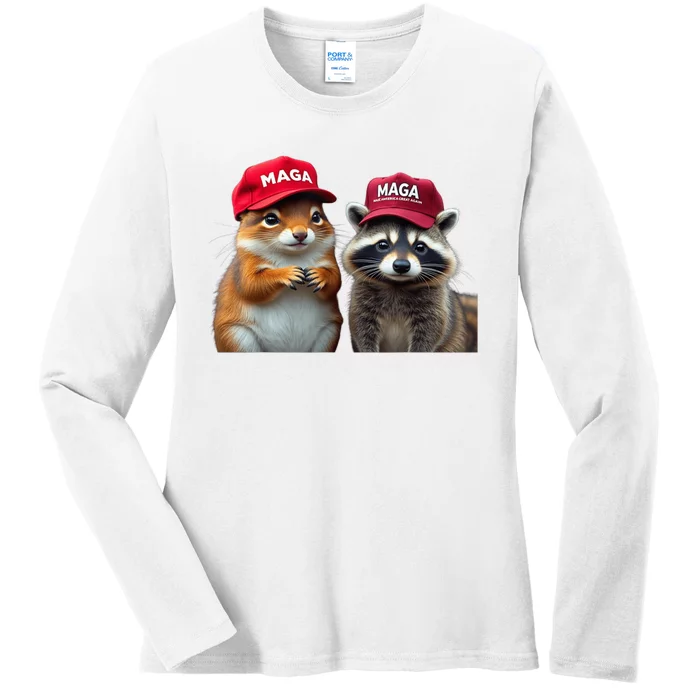 Social Media Star Peanut The Squirrel & Fred The Raccoon Ladies Long Sleeve Shirt