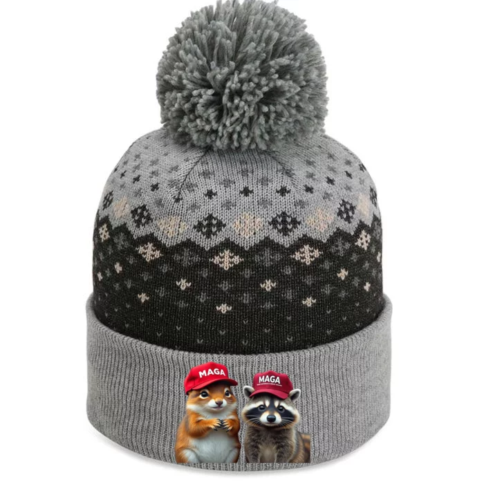 Social Media Star Peanut The Squirrel & Fred The Raccoon Maga The Baniff Cuffed Pom Beanie