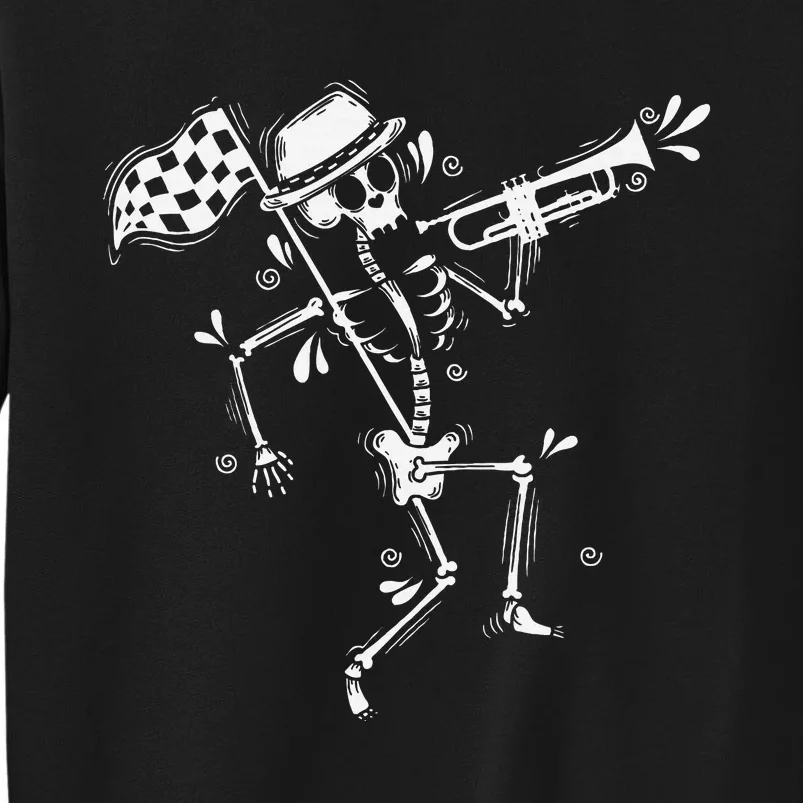 Ska Music Skeleton With Trumpet Jazz Music Style Tall Sweatshirt