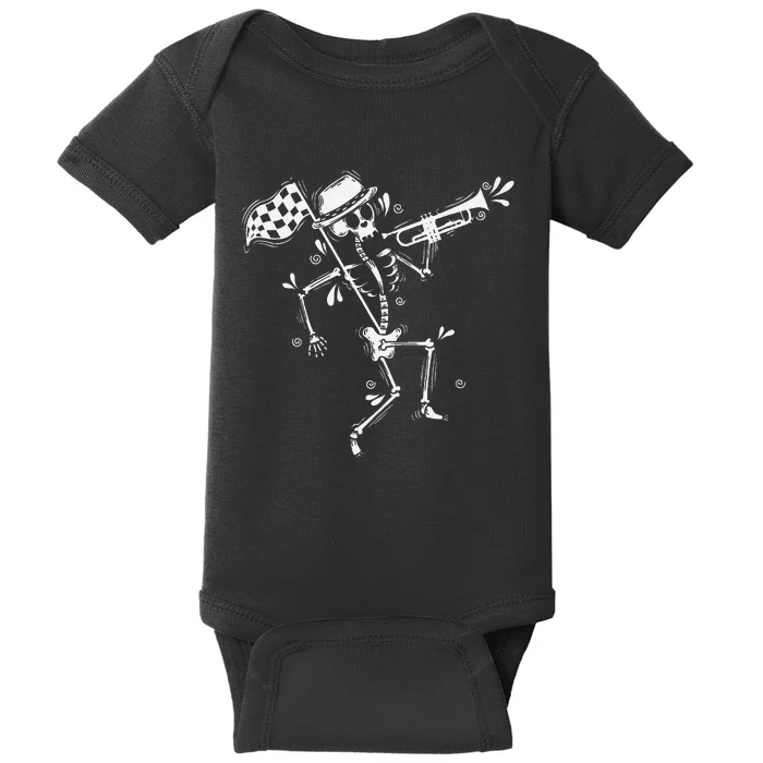 Ska Music Skeleton With Trumpet Jazz Music Style Baby Bodysuit