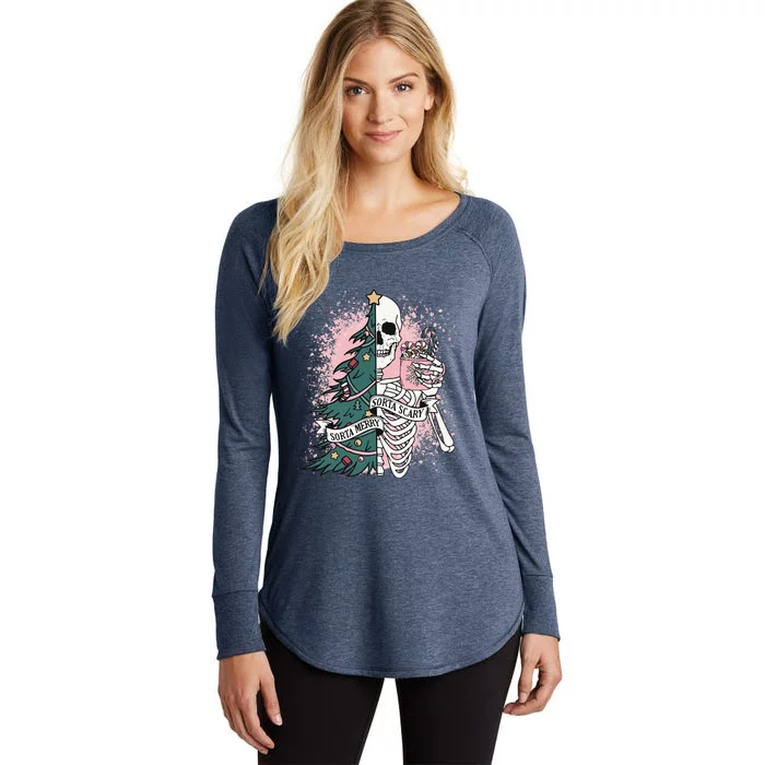 Sorta Merry Sorta Scary Funny Christmas Skeleton Bleached Women's Perfect Tri Tunic Long Sleeve Shirt