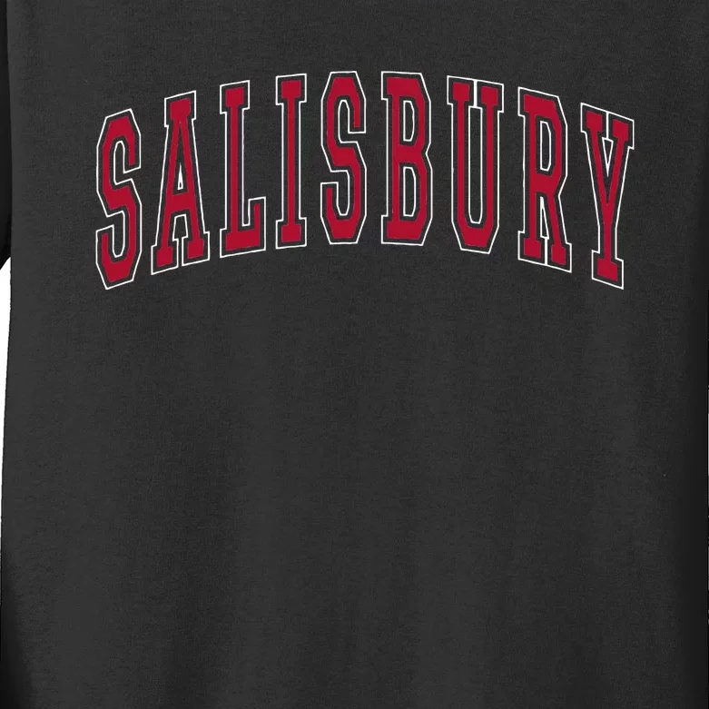 Salisbury Maryland Souvenir College Style Red Text Kids Long Sleeve Shirt