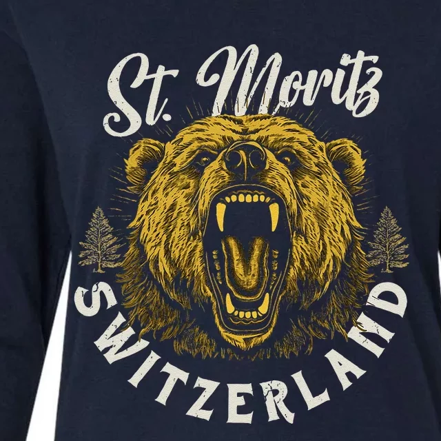 St. Moritz Switzerland Hiking Outdoor Graphic Womens Cotton Relaxed Long Sleeve T-Shirt