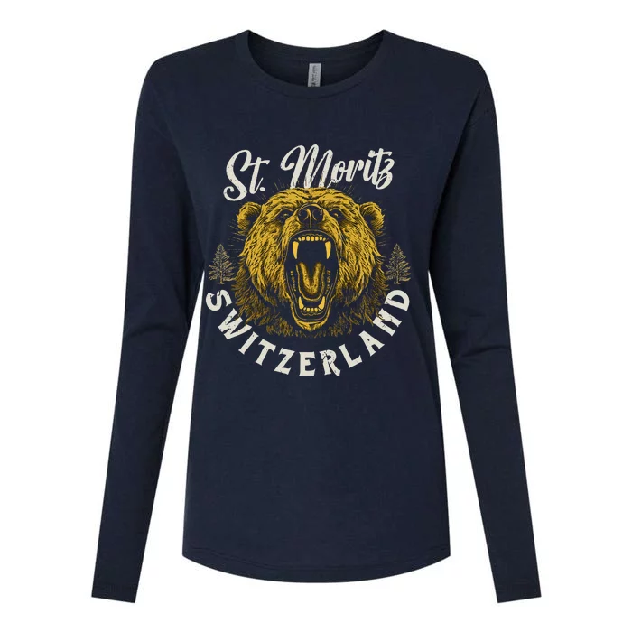 St. Moritz Switzerland Hiking Outdoor Graphic Womens Cotton Relaxed Long Sleeve T-Shirt