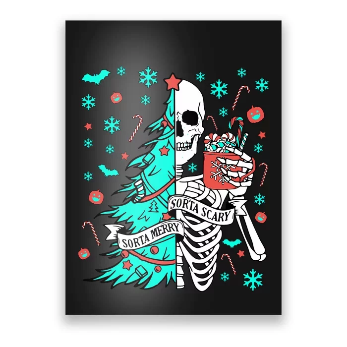 Sorta Merry Sorta Scary Funny Christmas Skeleton Tree Santa Poster