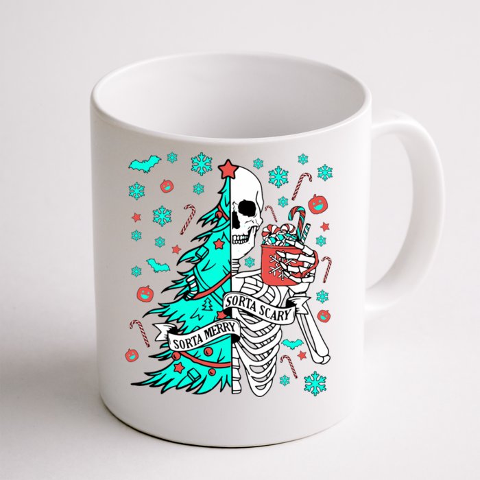 Sorta Merry Sorta Scary Funny Christmas Skeleton Tree Santa Front & Back Coffee Mug