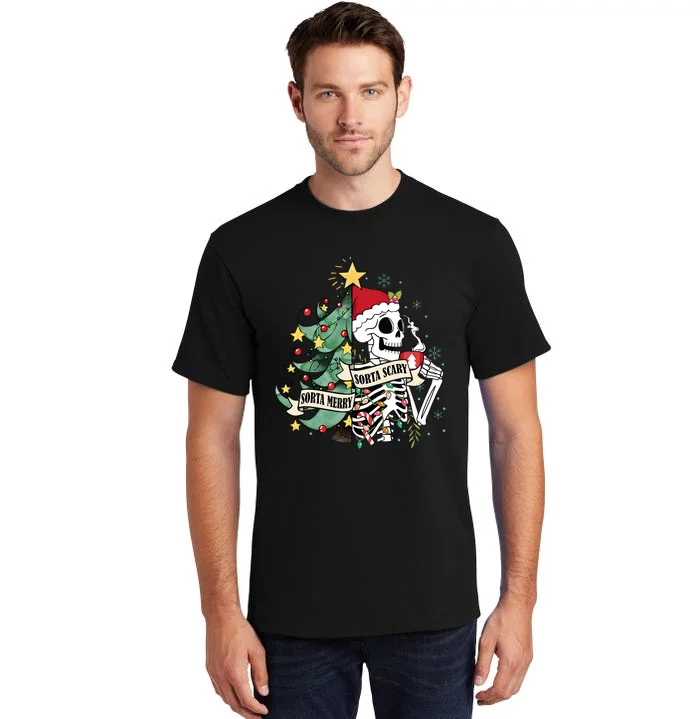 Sorta Merry Sorta Scary Skeleton Snow Christmas Xmas Pajamas Tall T-Shirt