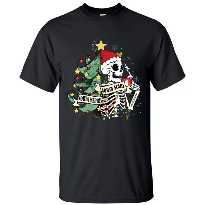 Sorta Merry Sorta Scary Skeleton Snow Christmas Xmas Pajamas Tall T-Shirt