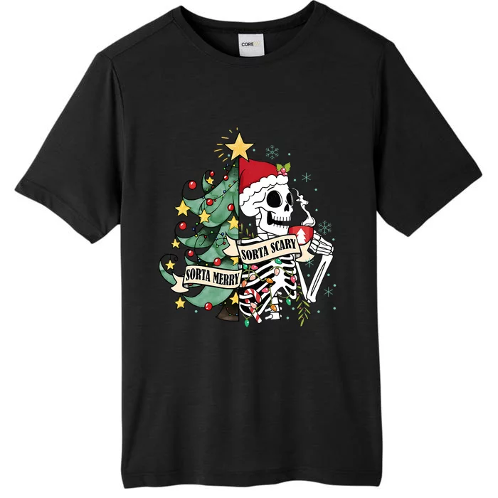 Sorta Merry Sorta Scary Skeleton Snow Christmas Xmas Pajamas ChromaSoft Performance T-Shirt