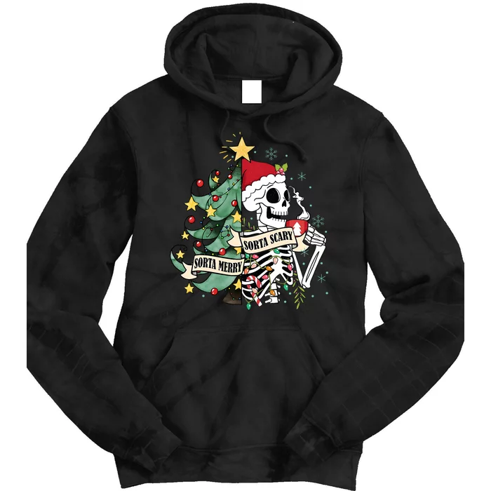 Sorta Merry Sorta Scary Skeleton Snow Christmas Xmas Pajamas Tie Dye Hoodie