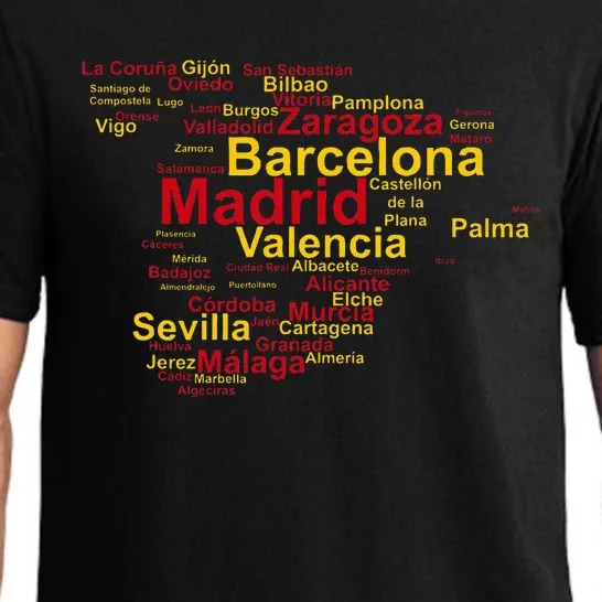 Spain Map Silhouette Towns Cities Madrid Travel Espana Pajama Set