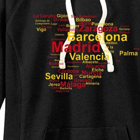 Spain Map Silhouette Towns Cities Madrid Travel Espana Women's Fleece Hoodie