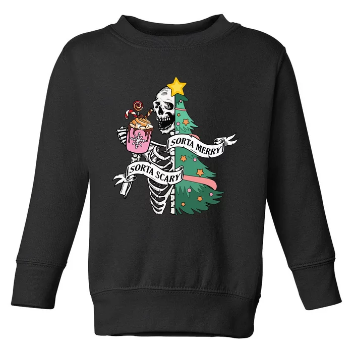 Sorta Merry Sorta Scary Christmas Christmas Skeleton Toddler Sweatshirt