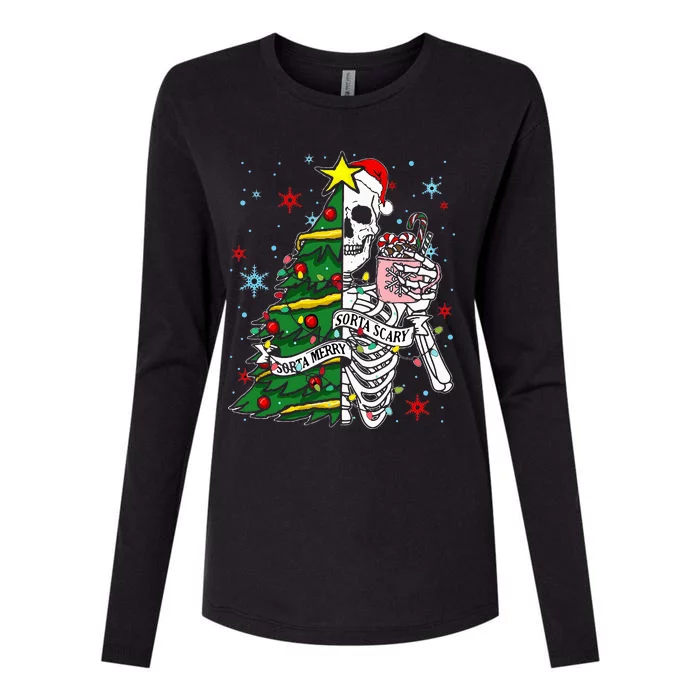 Sorta Merry Sorta Scary Skeleton Xmas Tree Christmas Funny Womens Cotton Relaxed Long Sleeve T-Shirt