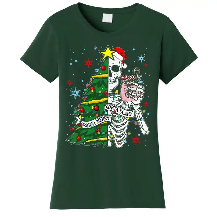 Sorta Merry Sorta Scary Skeleton Xmas Tree Christmas Funny Women's T-Shirt