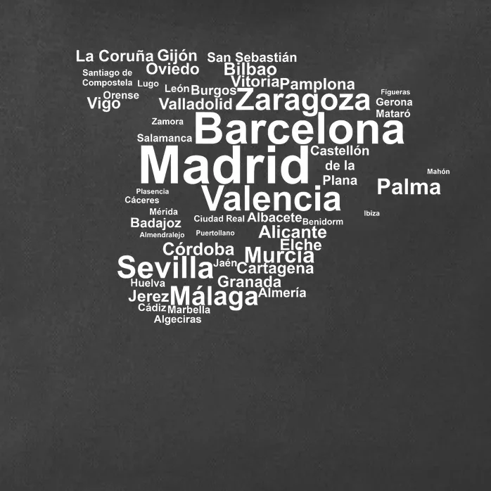 Spain Map Silhouette Towns Cities Madrid Travel Espana Zip Tote Bag