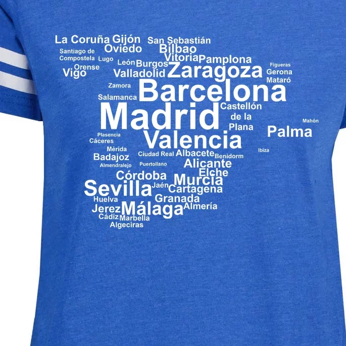 Spain Map Silhouette Towns Cities Madrid Travel Espana Enza Ladies Jersey Football T-Shirt