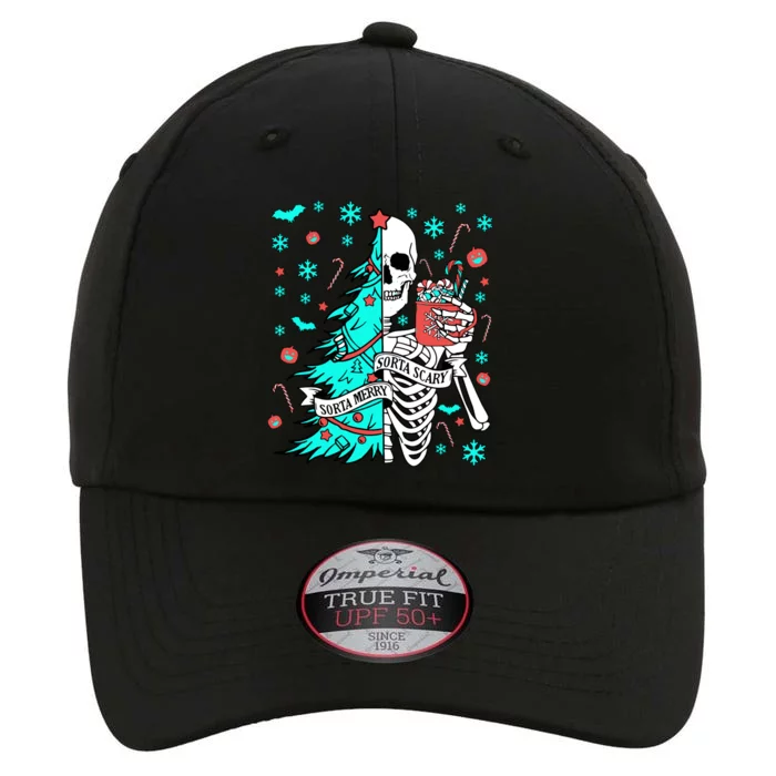 Sorta Merry Sorta Scary Funny Christmas Skeleton Tree Santa Sweatshirt The Original Performance Cap