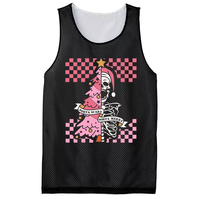 Sorta Merry Sorta Scary Spooky Christmas Goth Skull Xmas Mesh Reversible Basketball Jersey Tank