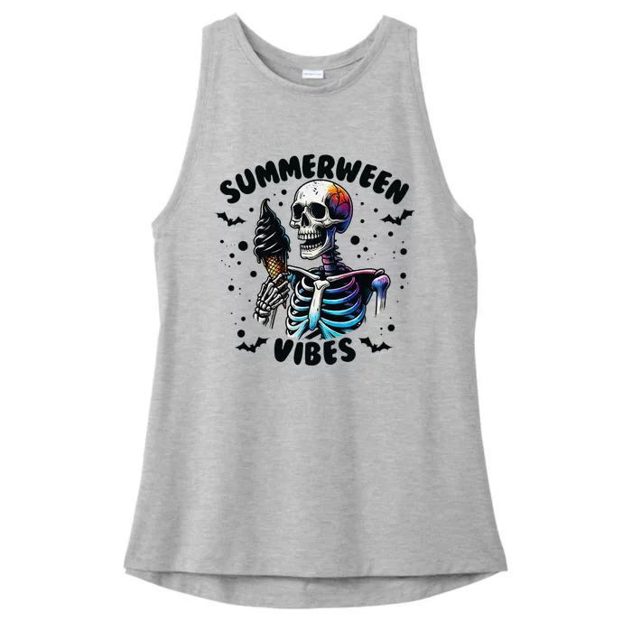 Summerween Magic Skeleton Enjoying Ice Cream Delight Ladies Tri-Blend Wicking Tank