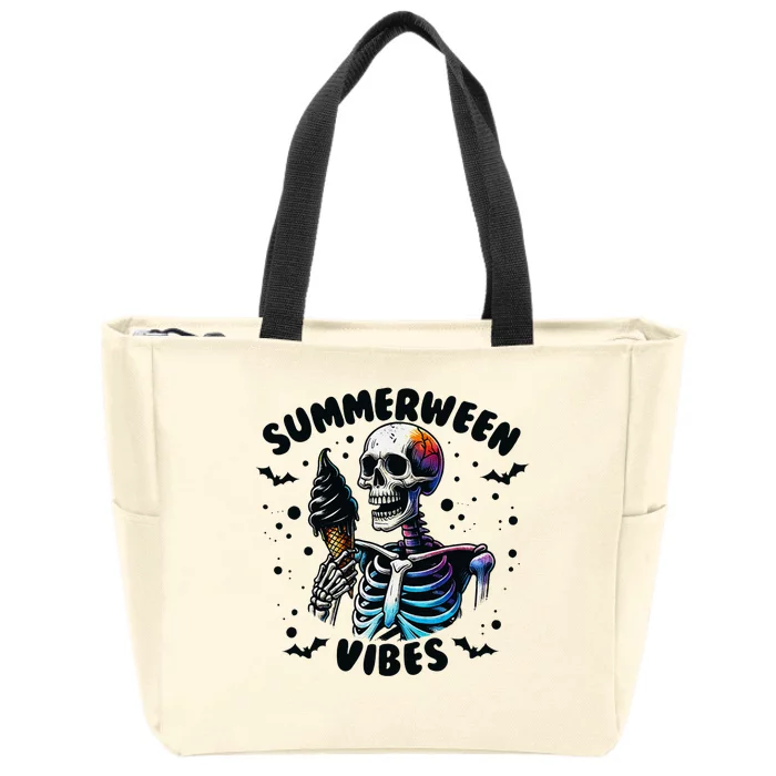 Summerween Magic Skeleton Enjoying Ice Cream Delight Zip Tote Bag