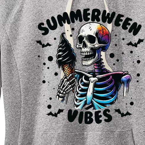 Summerween Magic Skeleton Enjoying Ice Cream Delight Women's Fleece Hoodie