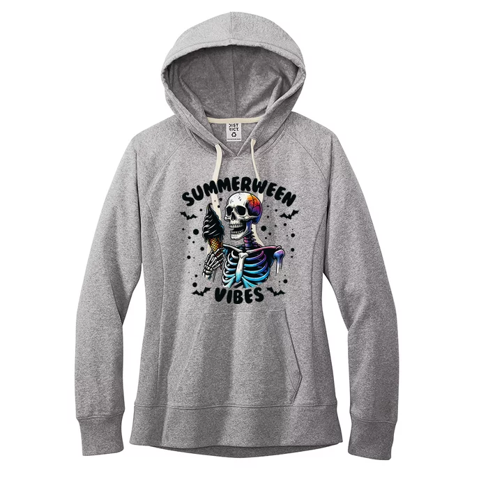 Summerween Magic Skeleton Enjoying Ice Cream Delight Women's Fleece Hoodie