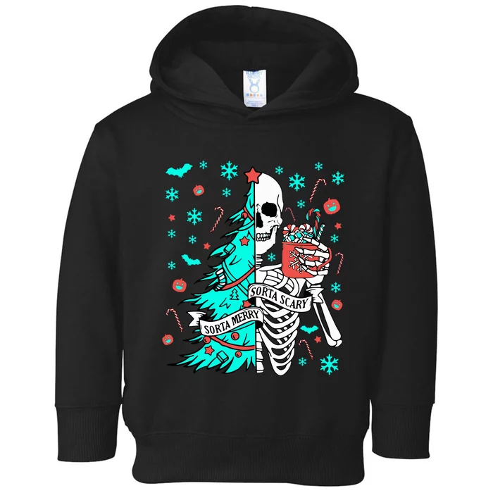 Sorta Merry Sorta Scary Funny Christmas Skeleton Tree Santa Toddler Hoodie