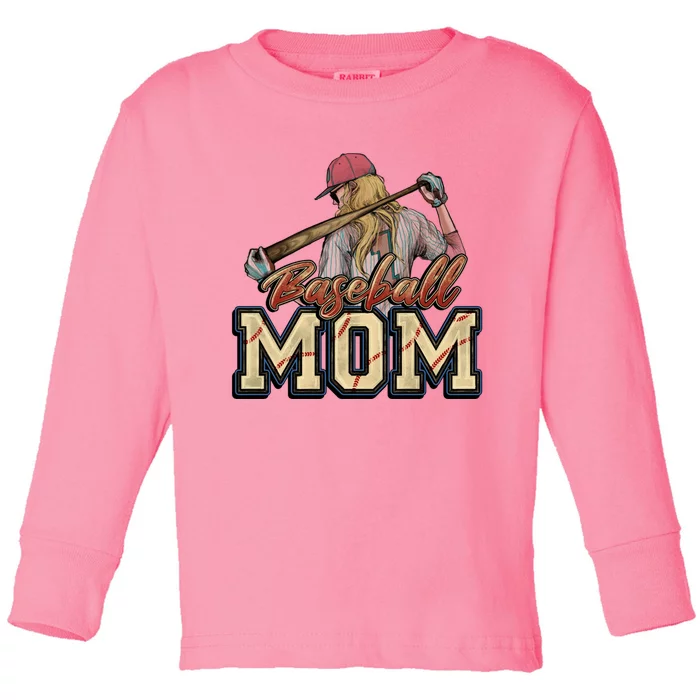 Strong Mom, Strong Swing | Celebrating Baseball Moms Toddler Long Sleeve Shirt