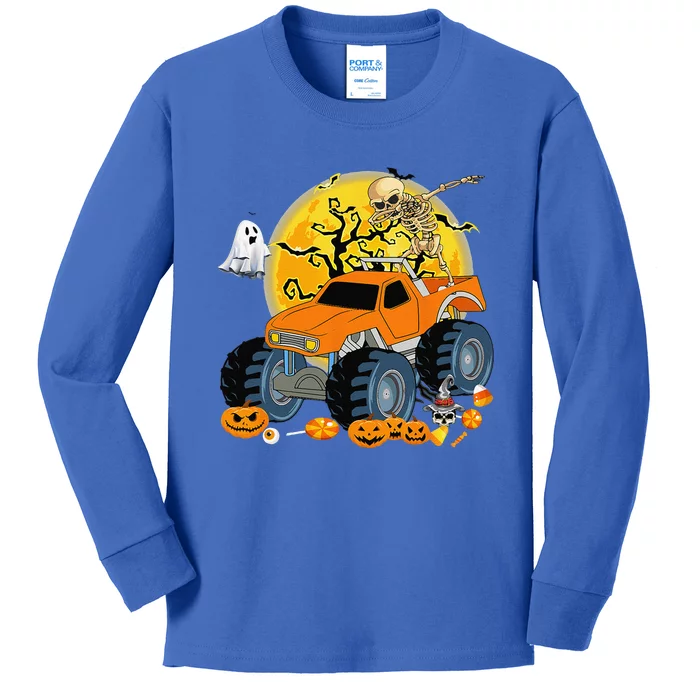 Skeleton Monster Truck Moon Candy Halloween Kids Long Sleeve Shirt