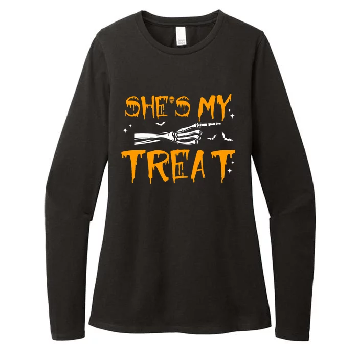 Shes My Treat Skeleton Hand Halloween Matching Couple Womens CVC Long Sleeve Shirt