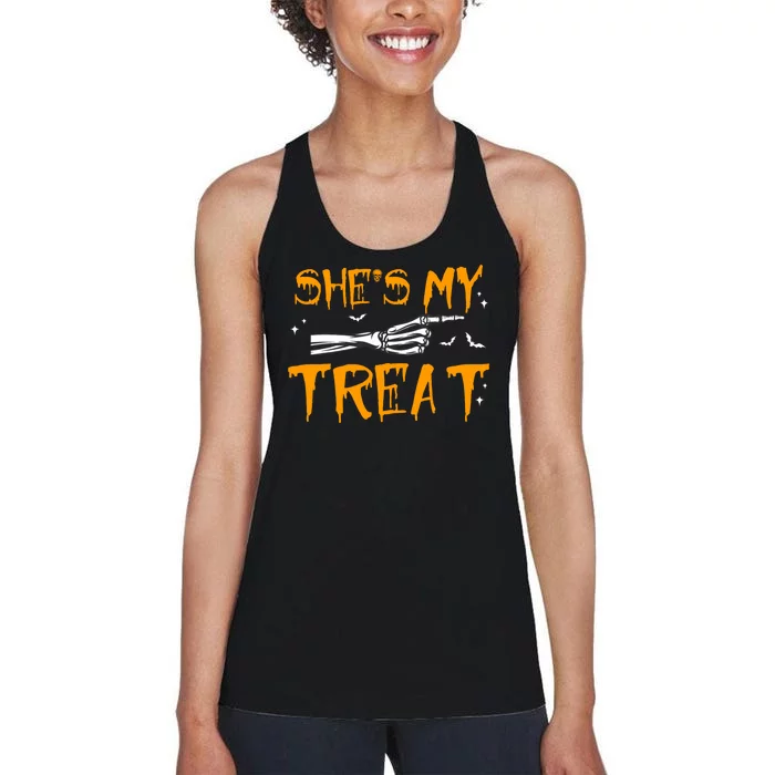 Shes My Treat Skeleton Hand Halloween Matching Couple Women's Racerback Tank