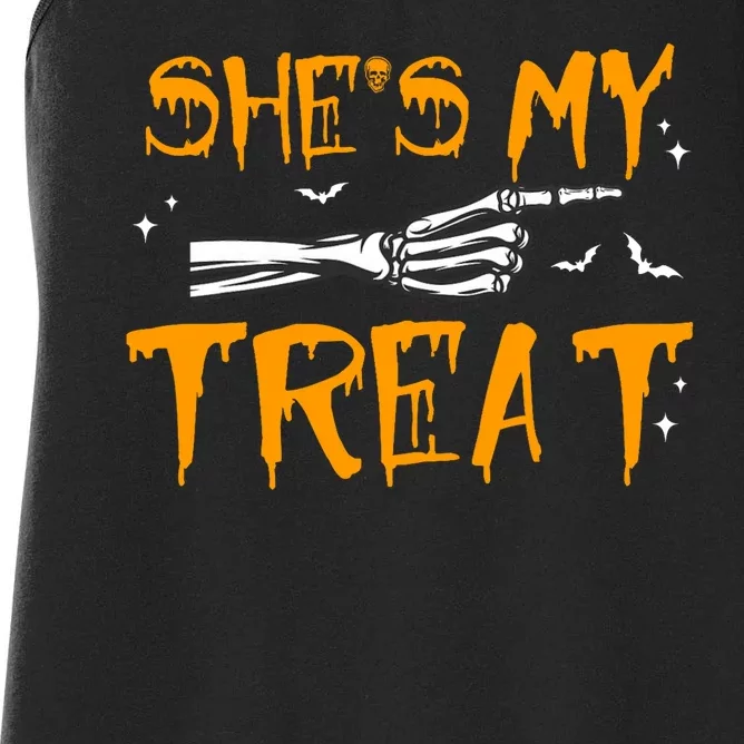 Shes My Treat Skeleton Hand Halloween Matching Couple Women's Racerback Tank