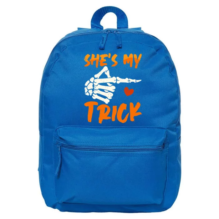 Shes My Trick Skeleton Matching Couple Halloween Costumes Gift 16 in Basic Backpack