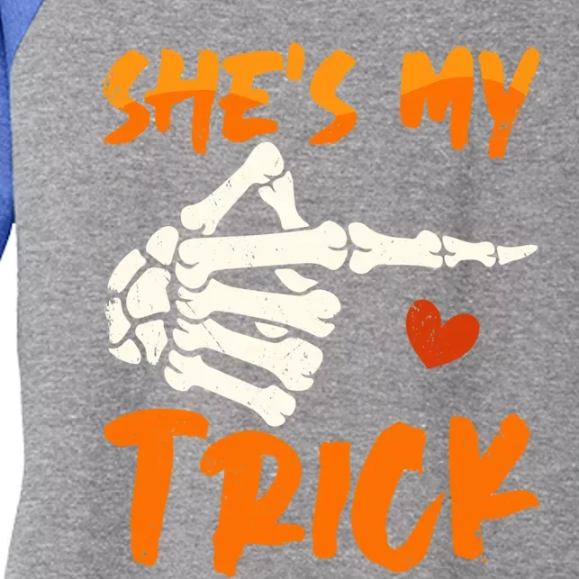 Shes My Trick Skeleton Matching Couple Halloween Costumes Gift Women's Tri-Blend 3/4-Sleeve Raglan Shirt