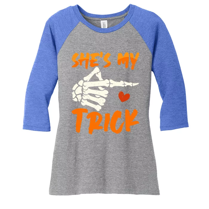 Shes My Trick Skeleton Matching Couple Halloween Costumes Gift Women's Tri-Blend 3/4-Sleeve Raglan Shirt