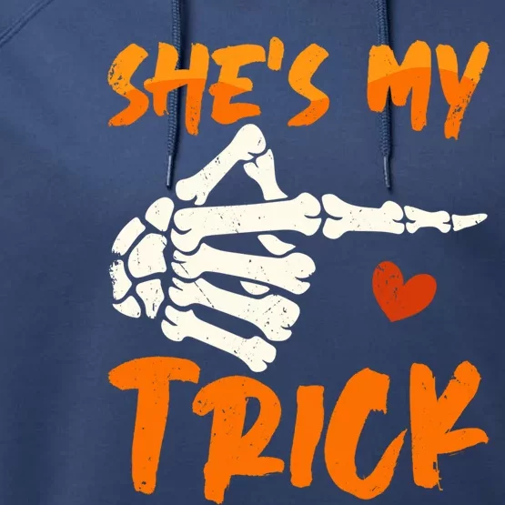 Shes My Trick Skeleton Matching Couple Halloween Costumes Gift Performance Fleece Hoodie