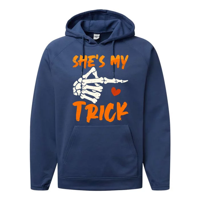 Shes My Trick Skeleton Matching Couple Halloween Costumes Gift Performance Fleece Hoodie