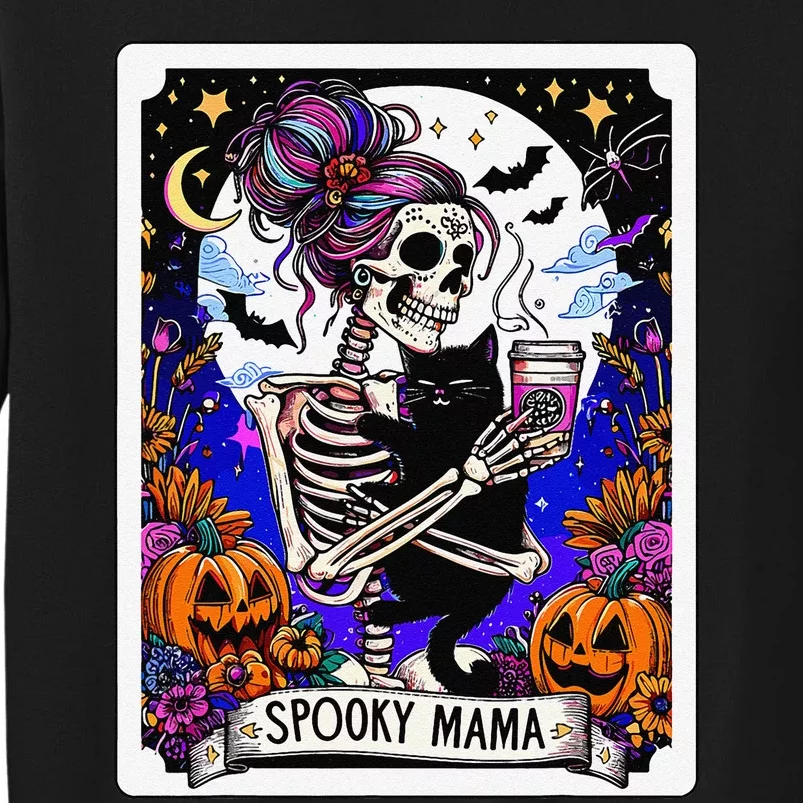 Spooky Mama Tarot Card Halloween Mom Skull Mama Black Cat Tall Sweatshirt